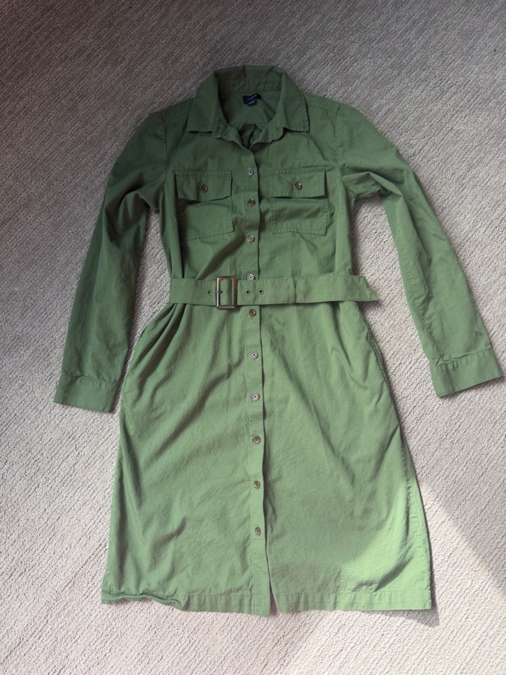 J. Crew Factory Olive Green Button-Front Belted Utility Dress Jacket